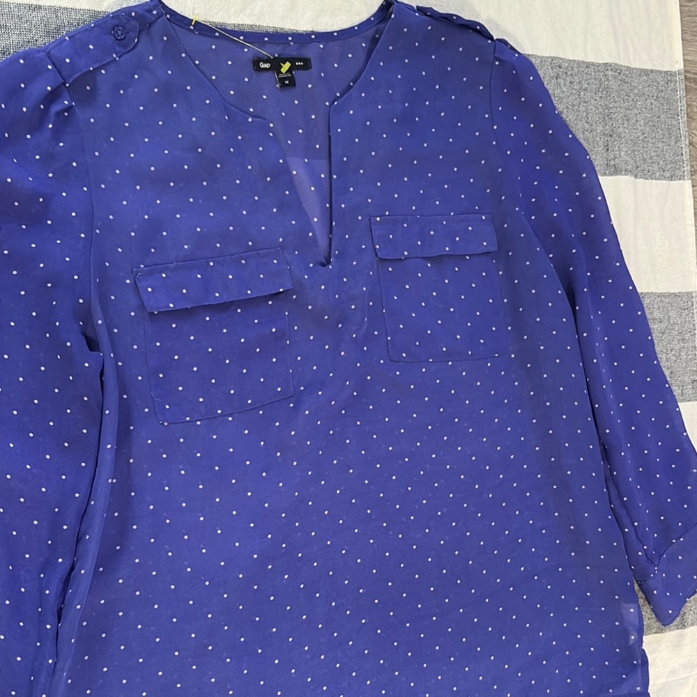 Old Navy Blue 3/4 Sleeve Blouse with Mandarin Collar
